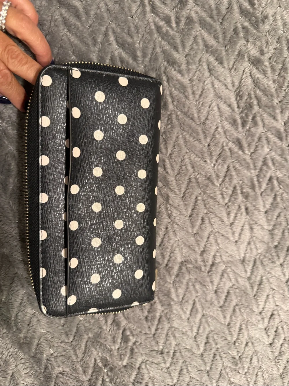 kate spade black wallet with cream polka dots